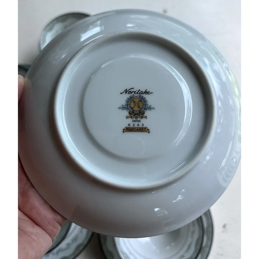 Set of 2 Vintage Noritake 6243 Margaret Tea Cup & Saucer Japan Silver Trim